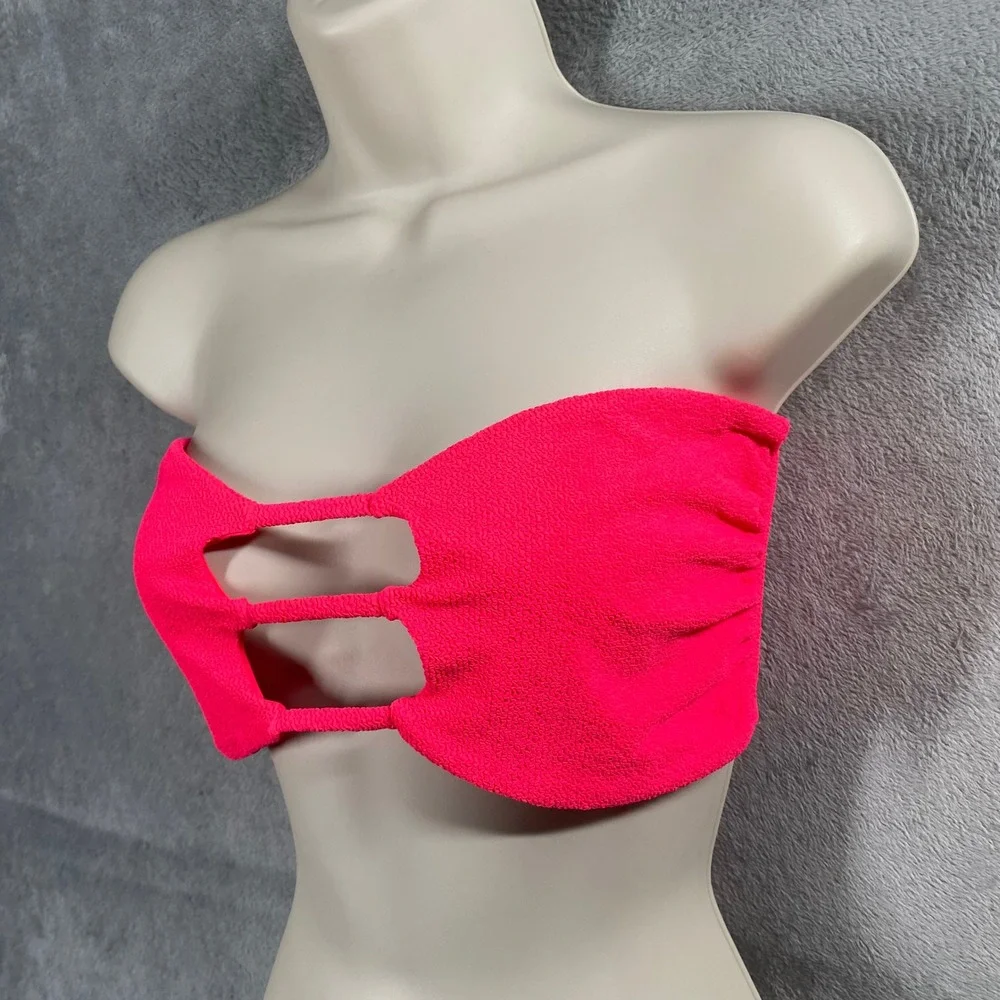 JMP The Label Bikini Top Womens‎ Large Neon Pink Cut Out Bandeau Strapless Beach